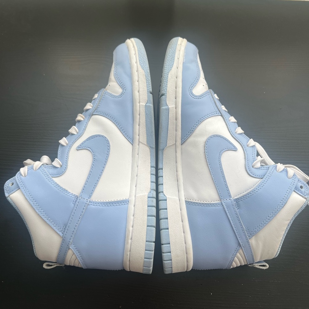 Light Blue and White High-Top Nike Dunks